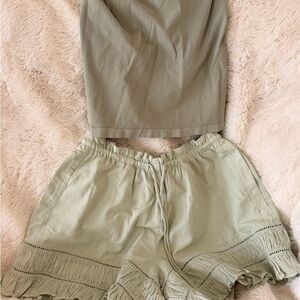 Free People Sage Green High-Waist Ruffle-Trim Shorts